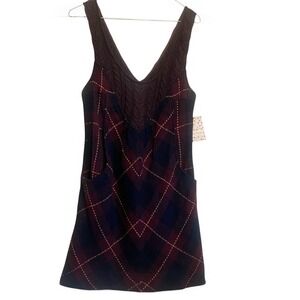 Free People Wool Blend Argyle Sweater Tank Dress Cable Knit Pockets